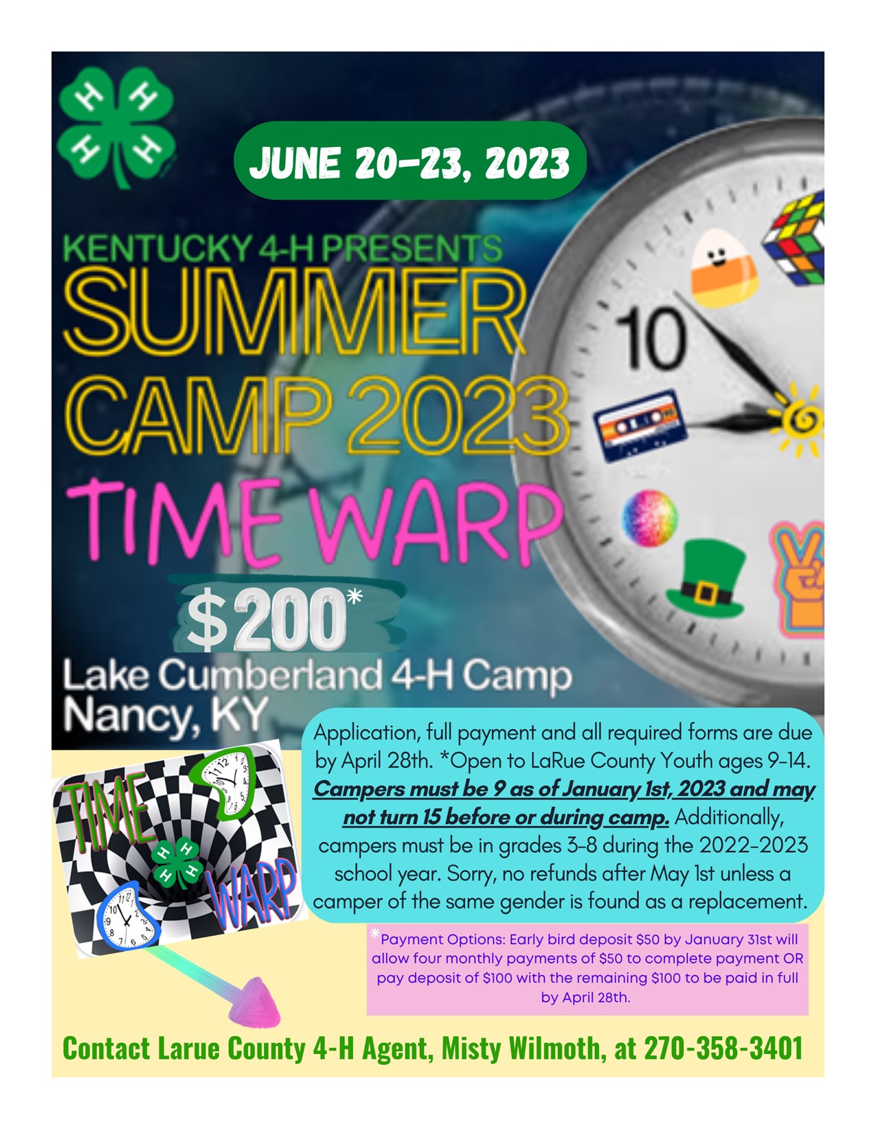 4-H Summer Camp time warp flyer