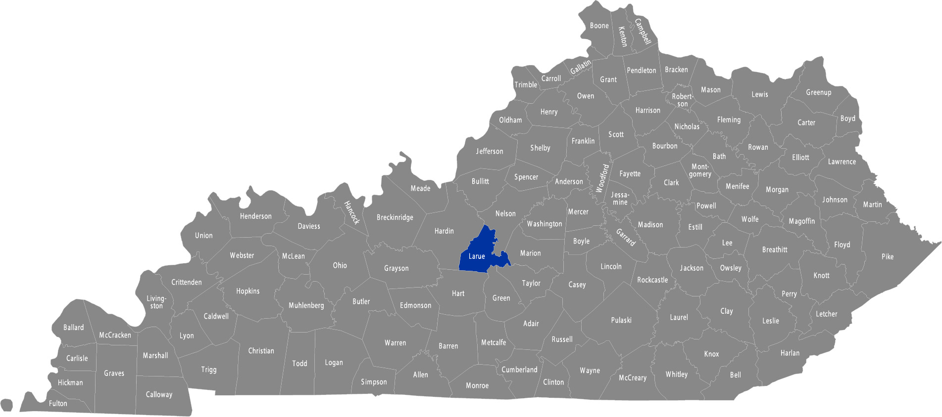 State of Kentucky map with LaRue County highlighted
