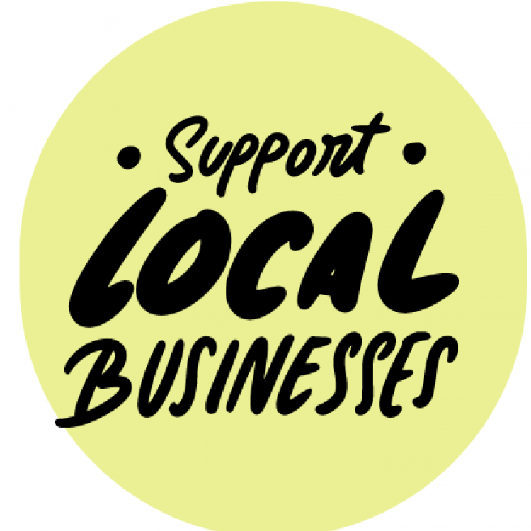  support local businesses in pale yellow circle