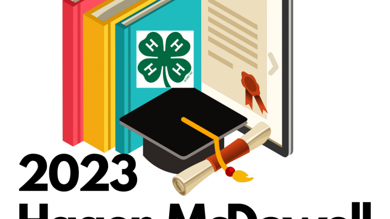 Books, cap, diploma, 4-H Clover