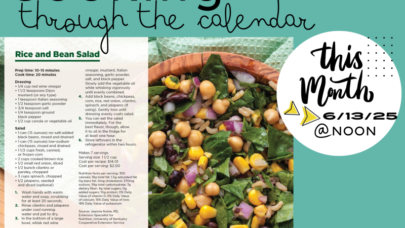 teal background with kale and pea salad pictured with recipe