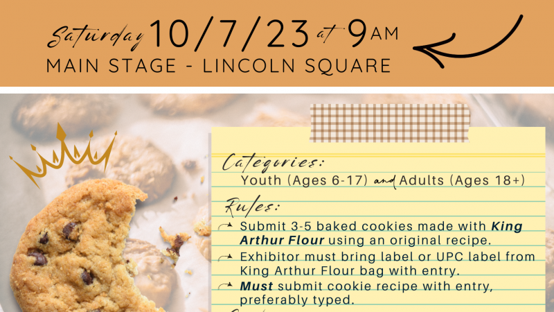 crumbled cookie with crown and yellow recipe card with contest rules